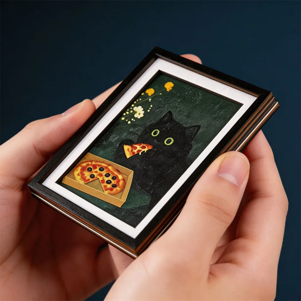 Creative Mini Photo Frame Black Cat Lightweight Photo Magnet Funny 3-Layer Fridge Magnet Home Decor