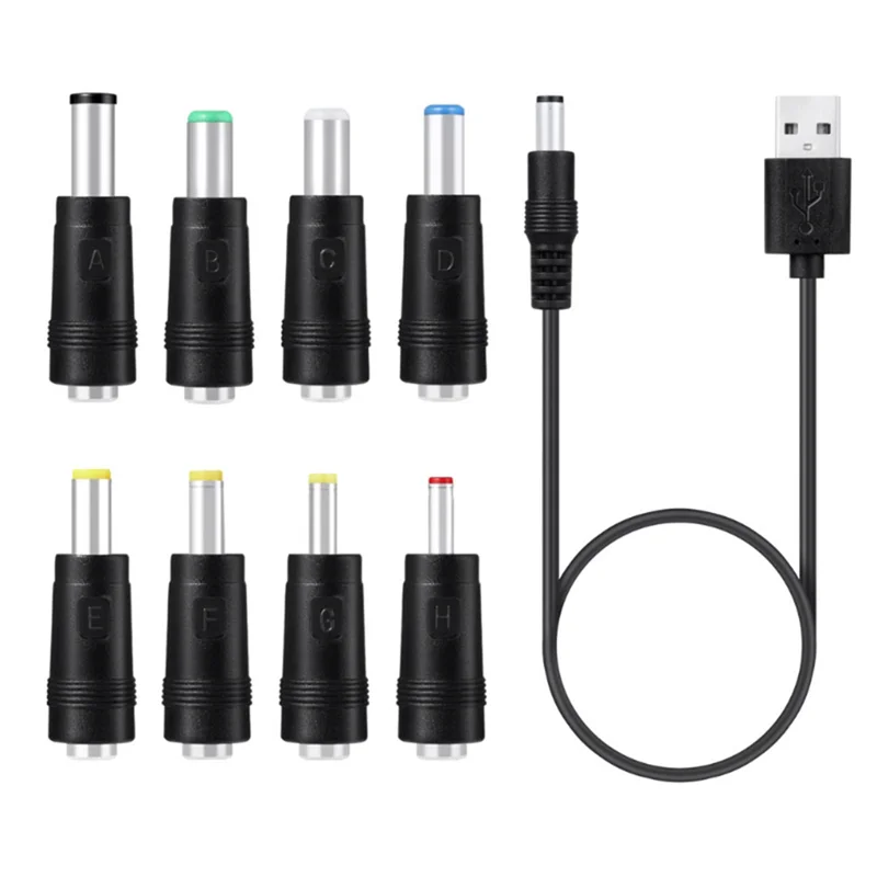 8 In1 5V USB to DC 5.5X2.1mm 3.5mm 4.0mm 4.8mm 6.4mm 5.5X2.5mm 6.3mm Plug Charging Cord for Fan Speaker Router LED Lamp