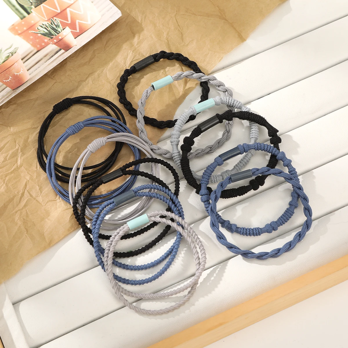 12Pcs Korean Strong Women Hair Scrunchies Girls Elastic Hair Rubber Bands Ponytail Hair Holders Nylon Hair Ties Hair Accessories