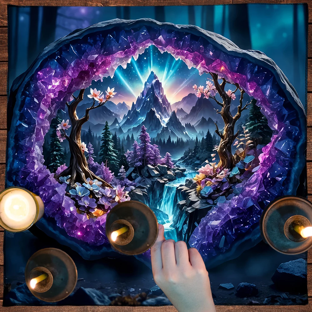 50/75/110/137cm Tarot mat Purple Crystal World Landscape Altar Cloth Tarot Card Tablecloth Divination Wall Decor Home Office