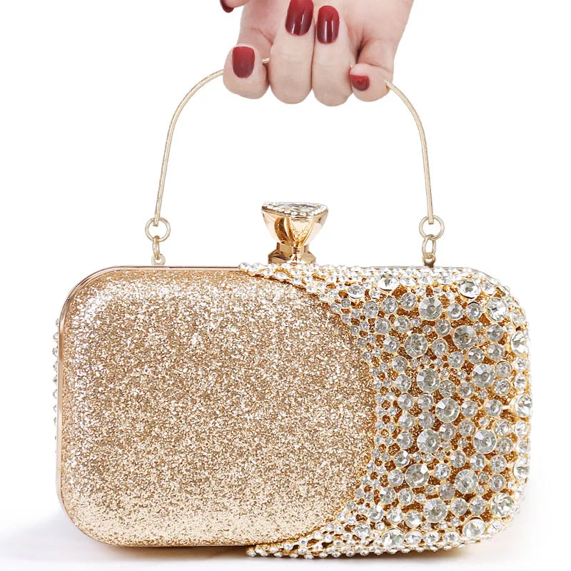 Women Diamond Evening Bag Glitter Hollow Out Gold Rhinestone Handbag Ladies Chain Crystal Wedding Party Mini Purse Day Clutch