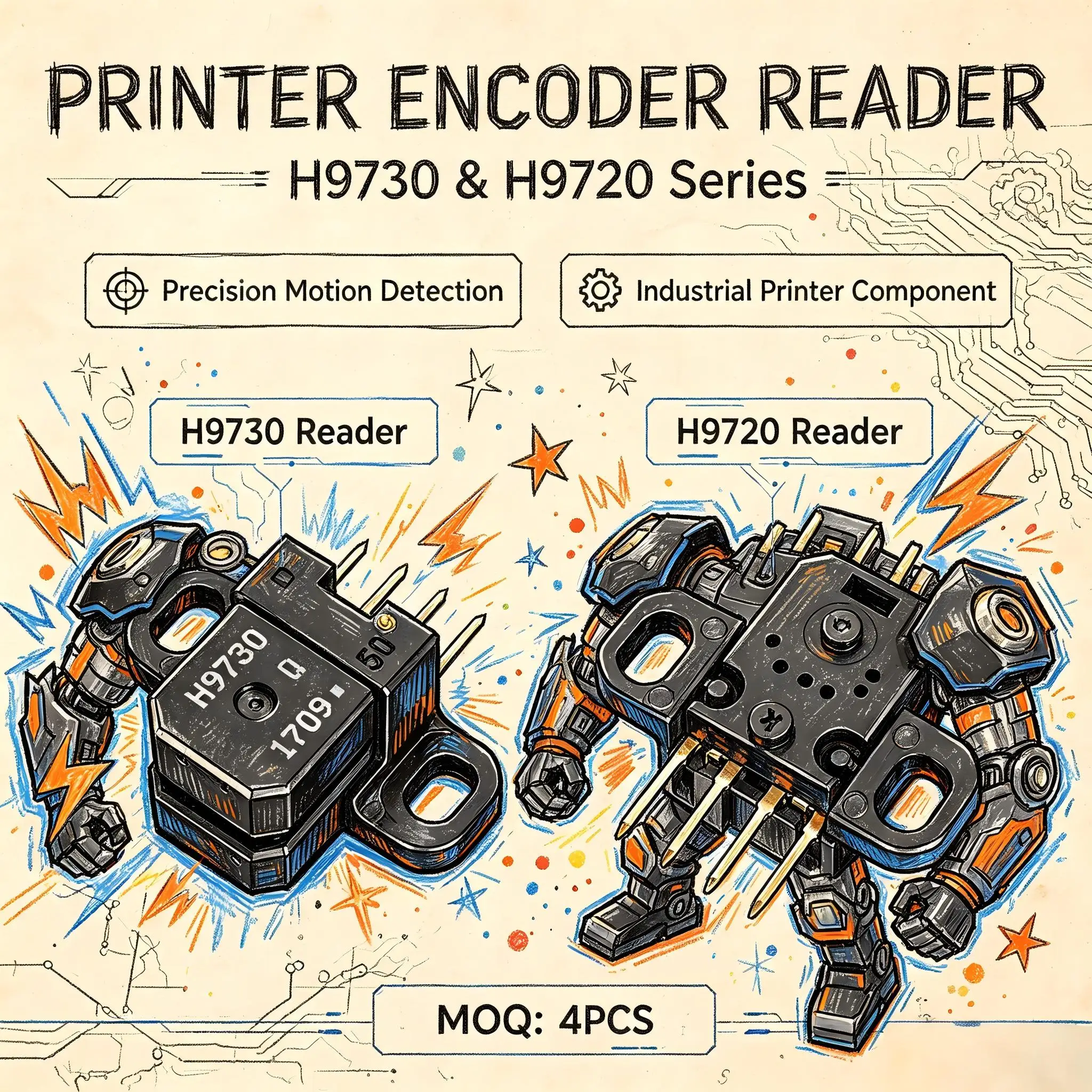 4PCS Inkjet Printer Encoder Readers for H9730 H9720 encoder sensor raster sensor for 180DPi 150DPI strip film