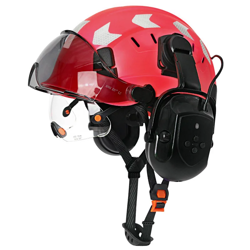 Bouwveiligheidshelm met Bluetooth 5.0 Ruisonderdrukking Oorbeschermers voor ingenieur ABS HardHat met vizieren Industriële hoed ANSI
