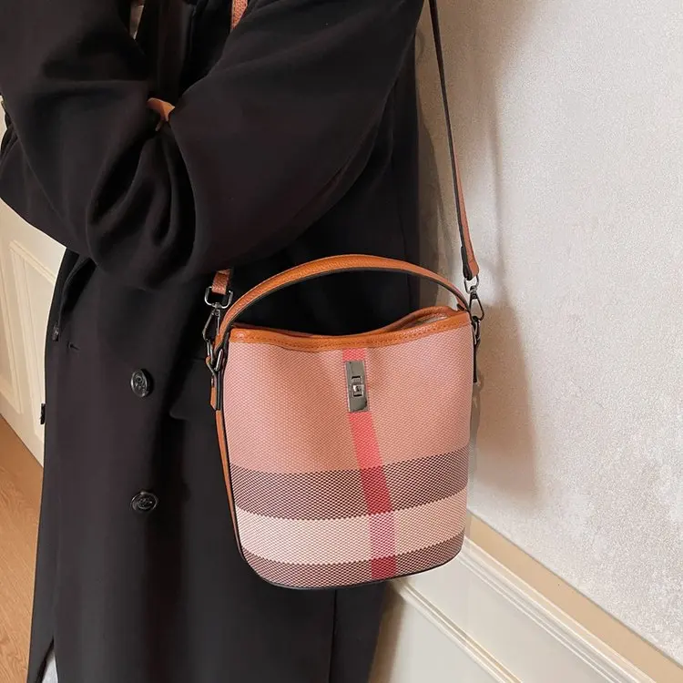 

Женская клетчатая сумка-ведро, кошелек через плечо с верхней ручкой 3-в-1, повседневная универсальная сумка премиум-класса