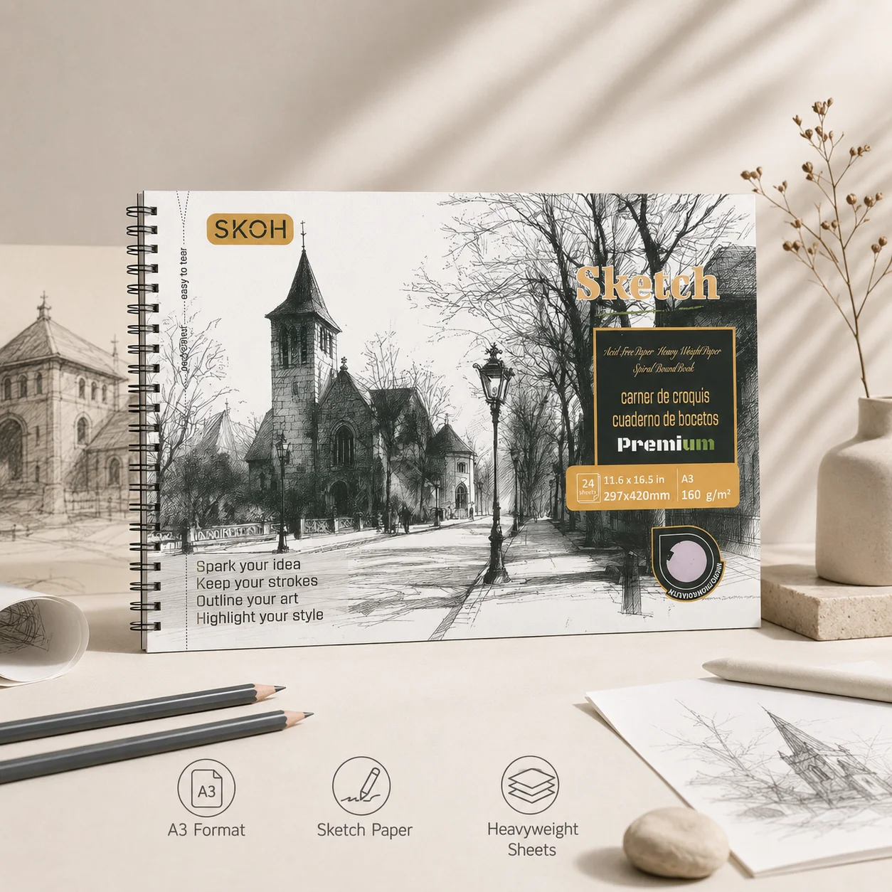 Trendy Art Notebook for Modern Creators - Stylish Cover, Functional Layout, Perfect for Bullet Journaling & Daily Sketching