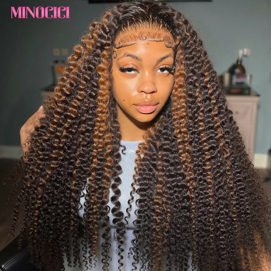 Peluca P1B30 con reflejos, cabello humano, peluca de encaje HD 13x6, peluca frontal de cabello humano con ondas profundas, peluca frontal de encaje rizado, brasileña, 200% de densidad