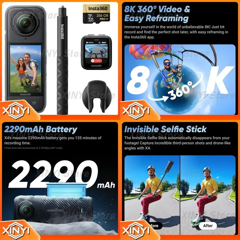 Waterproof 8K Pocket HD Action Camera Accessories Full Kit for Insta360 One X3 X4