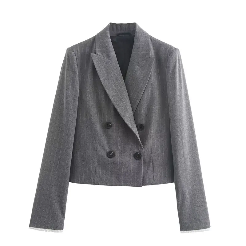 

2024 Autumn New Women's Faion ort Suit Jaet Long Sve Turn-down Collar Thin Stripe Design 30499 Ladies' Wear