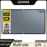 Pantalla de proyector LEJIADA de 60-133 pulgadas, Metal gris, antiluz, 16:9, borde negro portátil con agujeros, pantalla de proyección para el hogar y exteriores