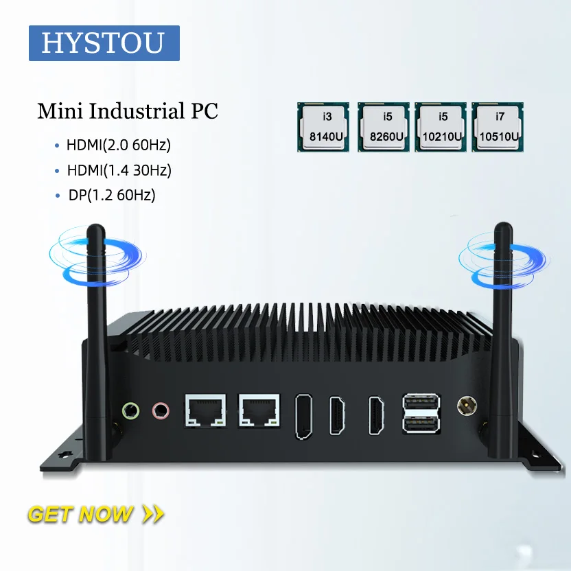 

Mini PC Core i7 10510U 10210U Industrial Fanless Rugged Computer 2*HD DP GPIO DB9 Pin RS232 COM Win10pro Linux LAN Client Server