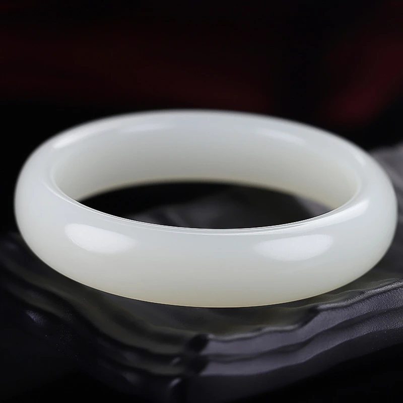 Natural Ice Hetian White Jade Bangles Hand Carved Ladies Wide Strip Bracelet Fashion Girls Luxury Jewelry Holiday Gift Women