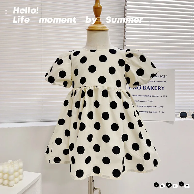 New Girls' Dress Summer Short Sleeves and Dots Big Bow Backless Princess Dress Fashionable Hair Generation