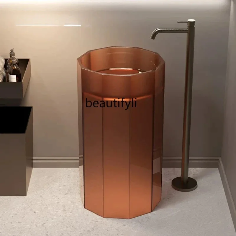 

yj15 Floor-to-ceiling bathroom hand washing column basin Color transparent resin basin Wash basin customization
