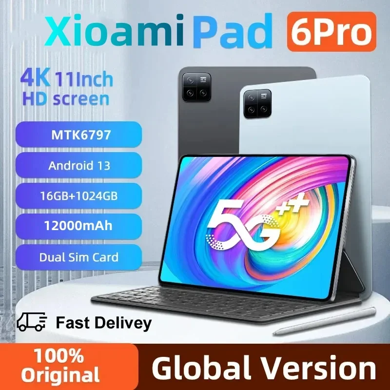 

2024 Оригинальная глобальная версия HD 4K XIOAMi Pad 6 Pro Android 13 16 ГБ + 1 ТБ 10000 мАч 11 дюймов Mi Tablet PC 5G Dual SIM Телефонный звонок WIF