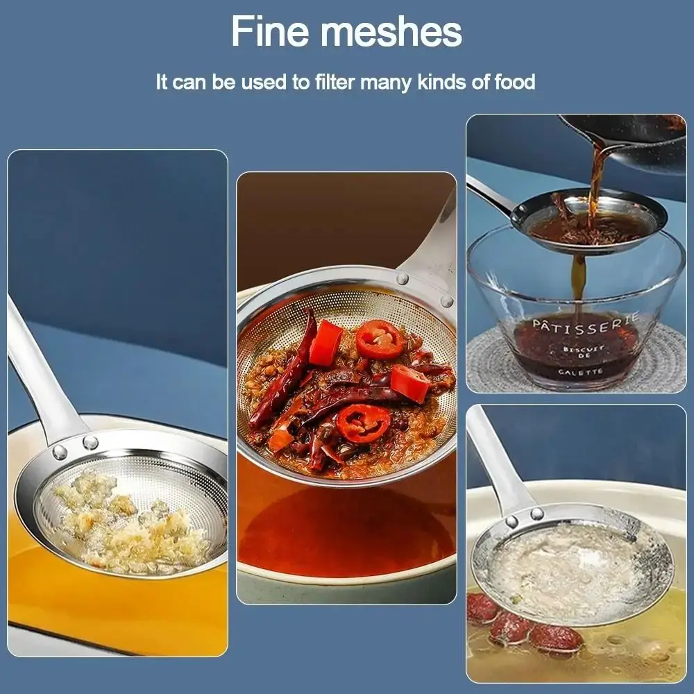 New Stainless Steel Oil Strainer Fine Mesh Anti-scalding Foaming Spoon Thickened Slotted Spoon for Remove Floating Oil Foam