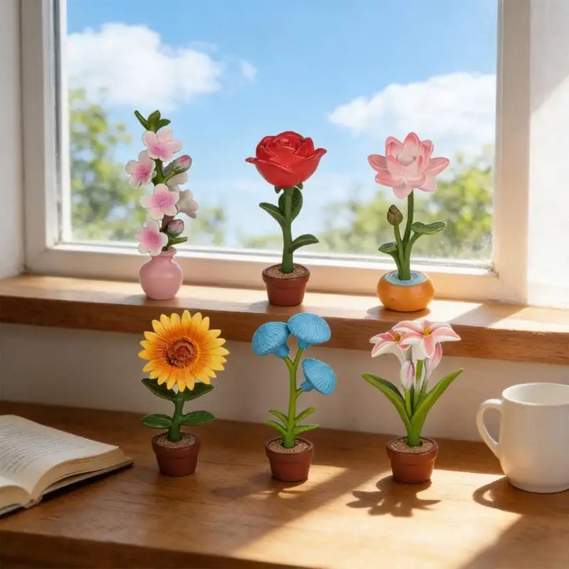 6 個セットプラスチック鉢植えフラワーモデル置物子供の創造性ドールハウスの装飾と家族の絆活動楽しい A2UB