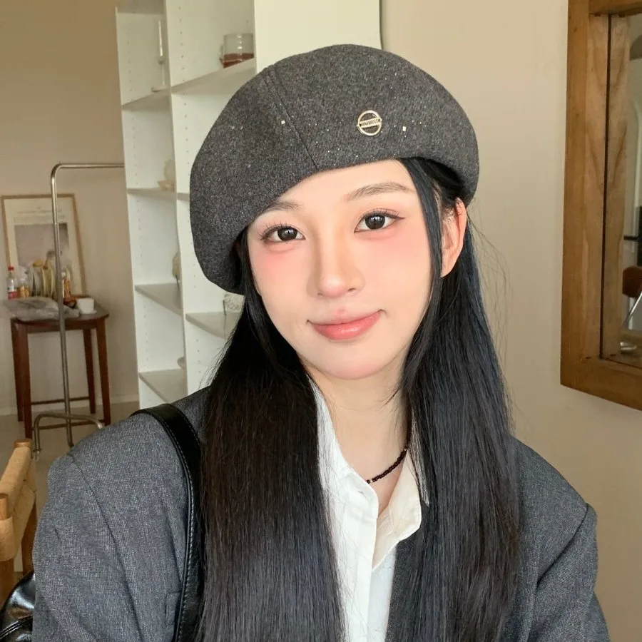 

Ring letters sprinkled gold beret children French celebrity style retro woolen octagonal hat autumn and winter new painter hat