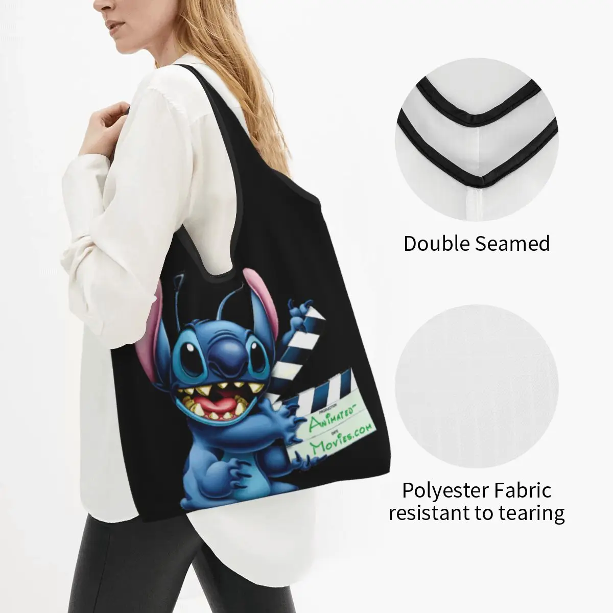 Custom Disney Lion Stitch Groceries Shopping Tote Bag Women Funny Kawaii Anime Shopper Shoulder Bags Big Capacity Handbag