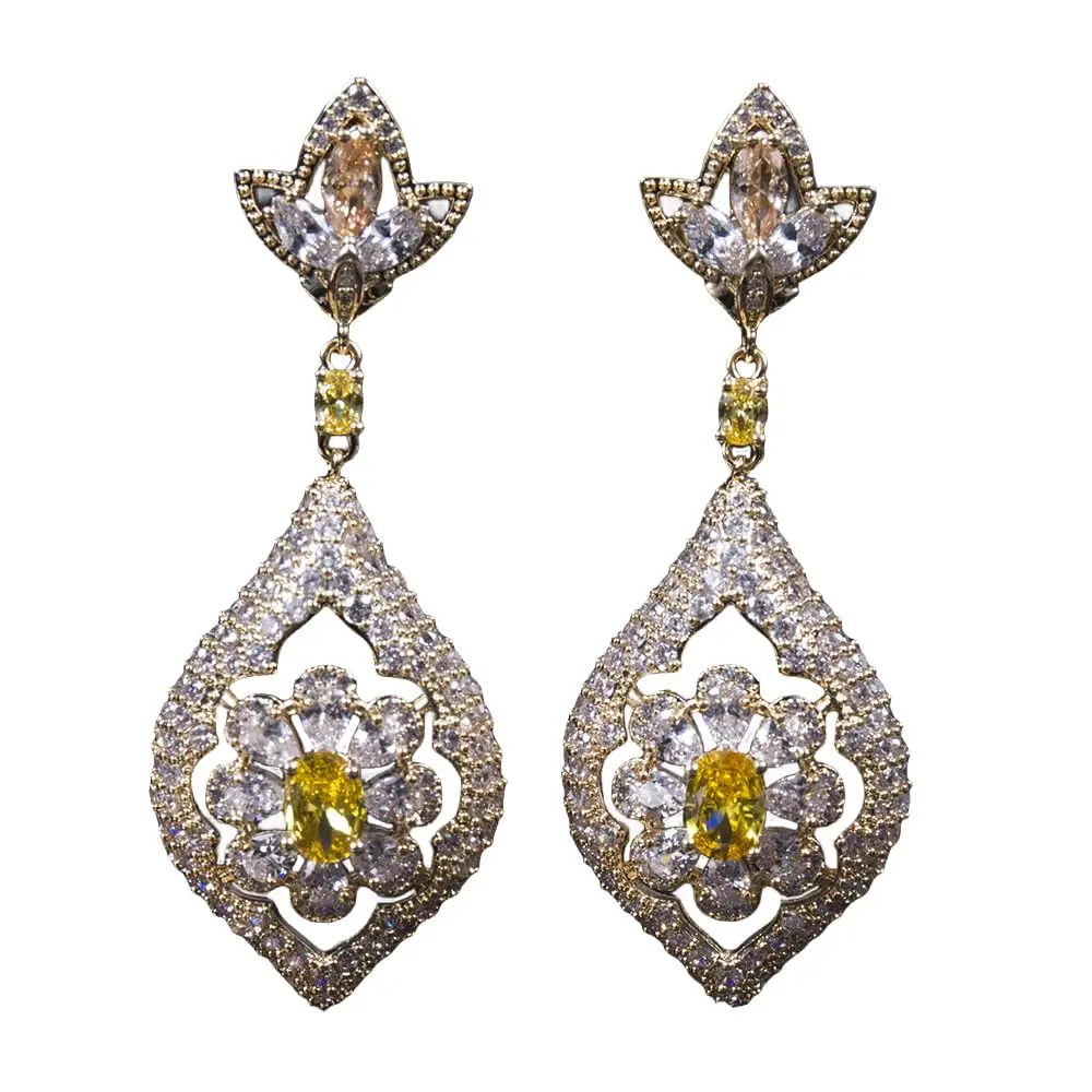 

EVACANDIS Crystal Flower Daisy Handmade Gemstone Gold Plated Drop Dangle Earrings for Women Wedding Statement Birthstone Zircon