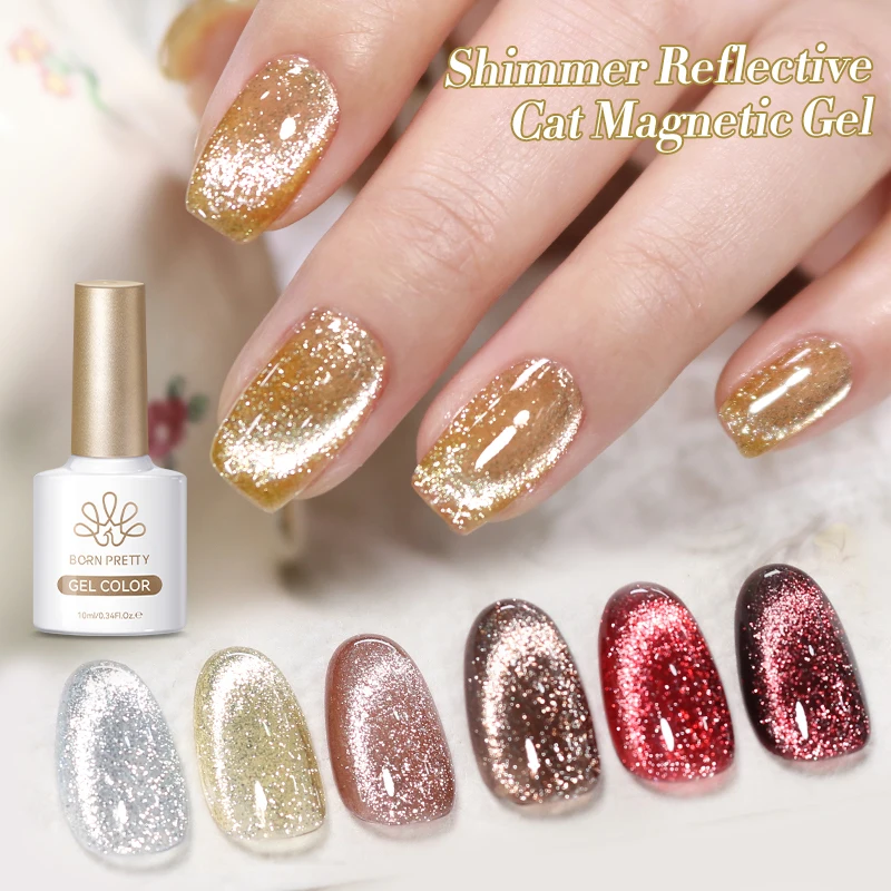 BORN PRETTY 10ml Sparkling Reflective Cat Magnetic Gel Nail Polish Red Silver Gold ultra Shine Varnis Semi Permanent Nail Gel