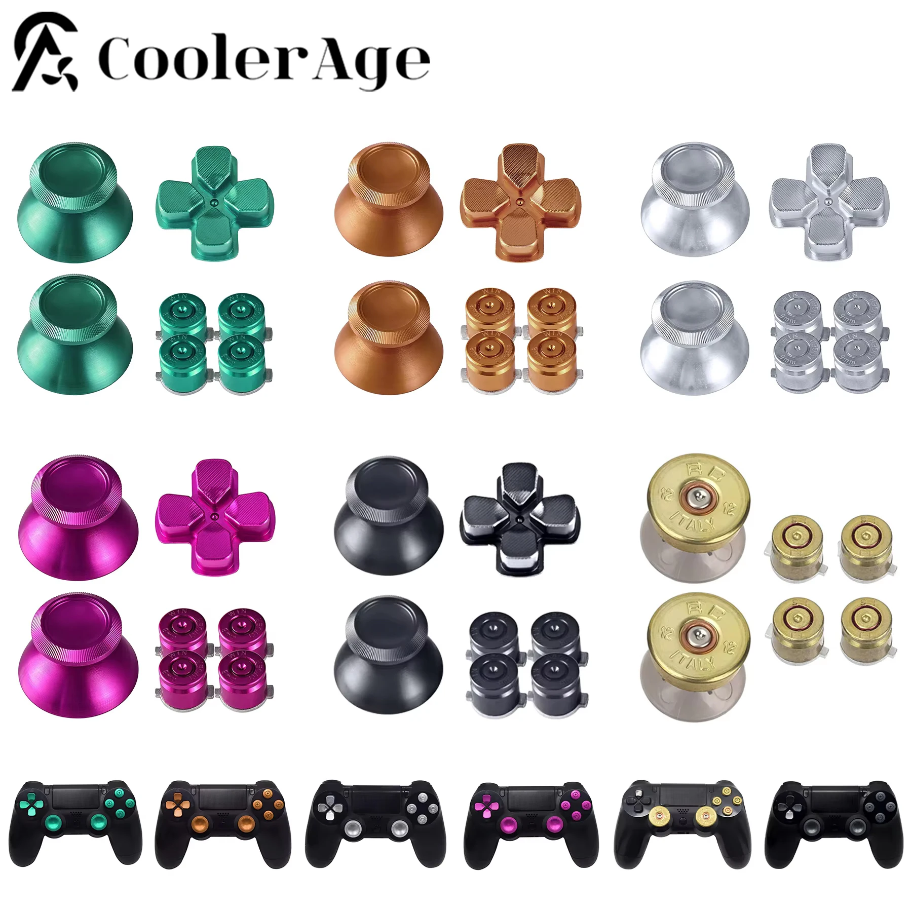 

Thumb Grip Metal Thumb Grips Aluminum Replacement ABXY Bullet Buttons Thumbsticks Chrome D-pad for PS4 SLIM PRO Controller