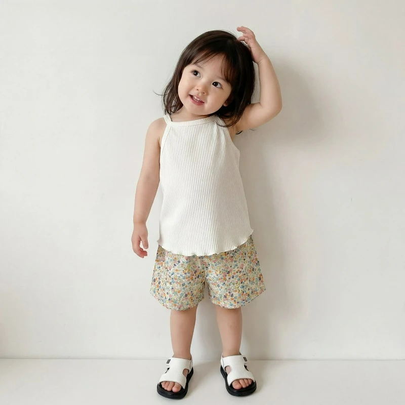Kids Floral Shorts Girls Cute Cartoon Print Loose Lightweight Breathable Elastic Waist Bottoms Summer Casual Outdoor Playwear
