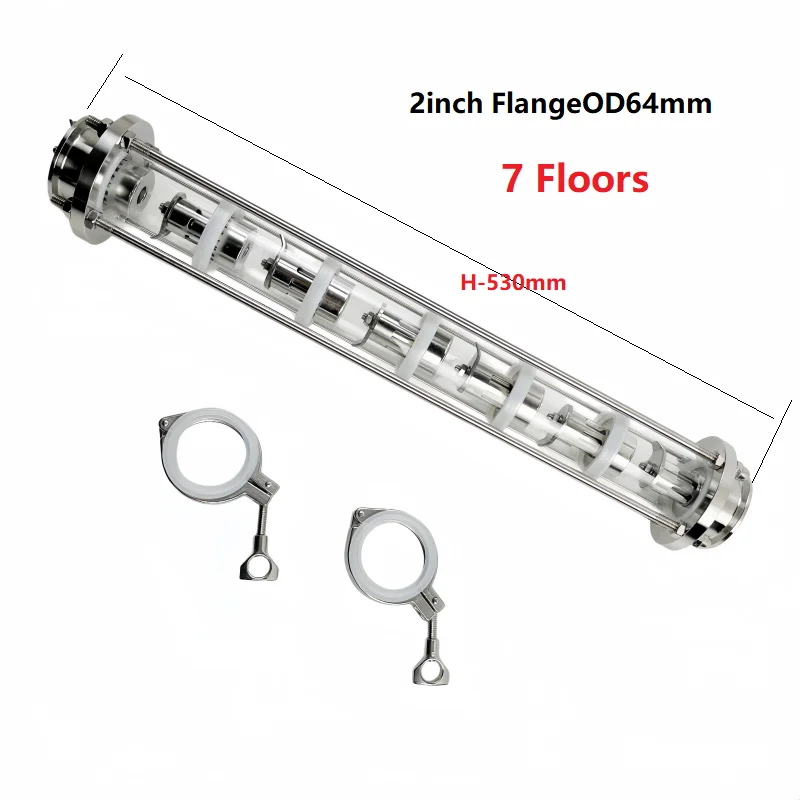 2" Glass Distillation Tower With 6 Or 7 pcs Big Stainless Steel 304 Bubble Cap Complete Sets,Tri Clamp Sight Glass Union Column view 4