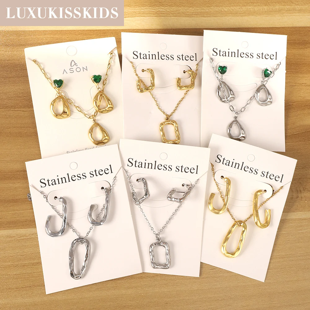 LUXUKISSKIDS-18K金メッキジュエリーセット,ペンダント,イヤリング,ヴィンテージ,ネックレス,美的,韓国のファッションアクセサリー