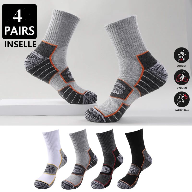 

4 pairs of outdoor mid tube sports socks, thickened towels, sweat absorbing and odor proof sports soles, hiking socks, men's soc