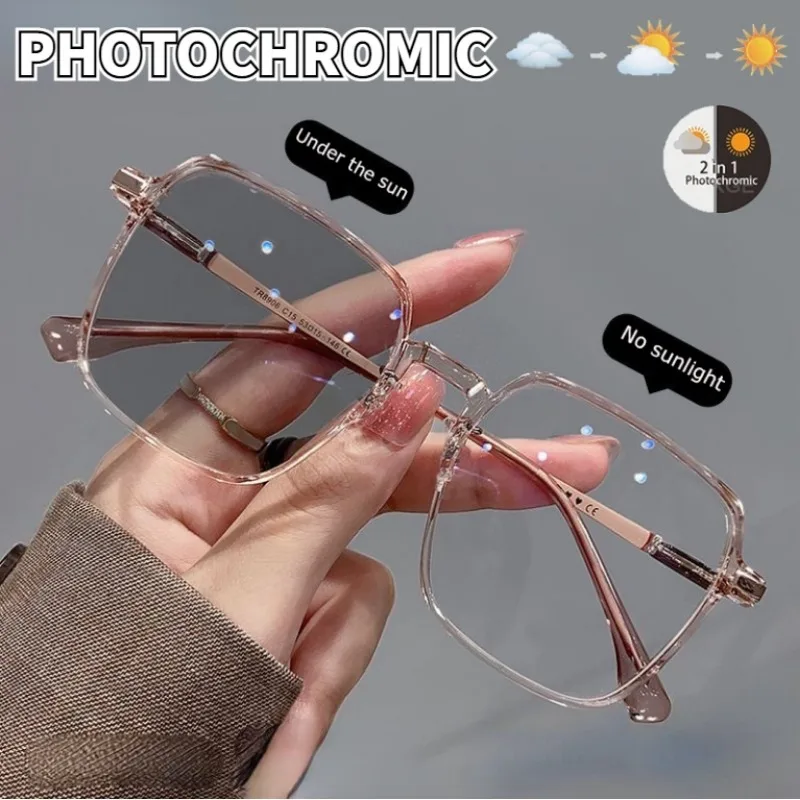 Quadratische Photochrome Anti-Strahlungs-Brille für Damen und Herren Anti-Blaulicht UV400 Unisex Computerbrille