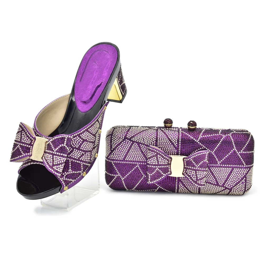 

Newest Italian Stones Shoes With Matching Bag Set Decorated With Rhinestone Women Pumps Shoes And Bag Set For Evening Party