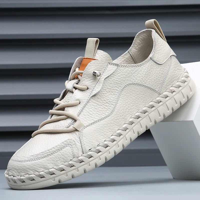 

Trend Handmade Outdoor Men's Comfortable Casual Genuine Leather Shoes Men Hollowed Out Breathable Walking Shoes No-Slip Footwear