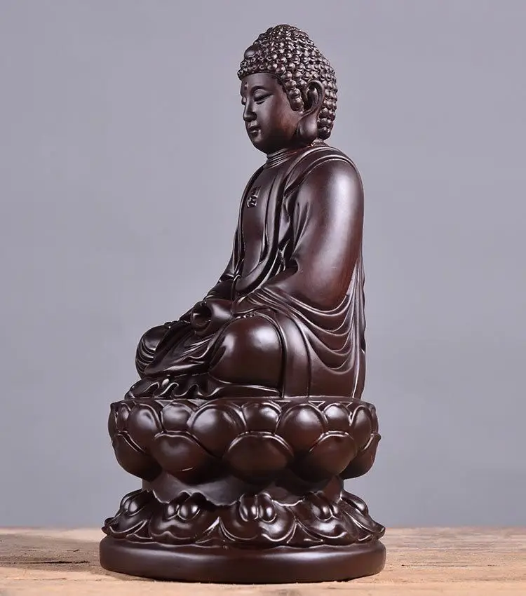 6inch Wooden Shakyamuni Statue Safflower Solid Wood Black Sandalwood Wooden Buddha Statue Home Feng Shui Decoration