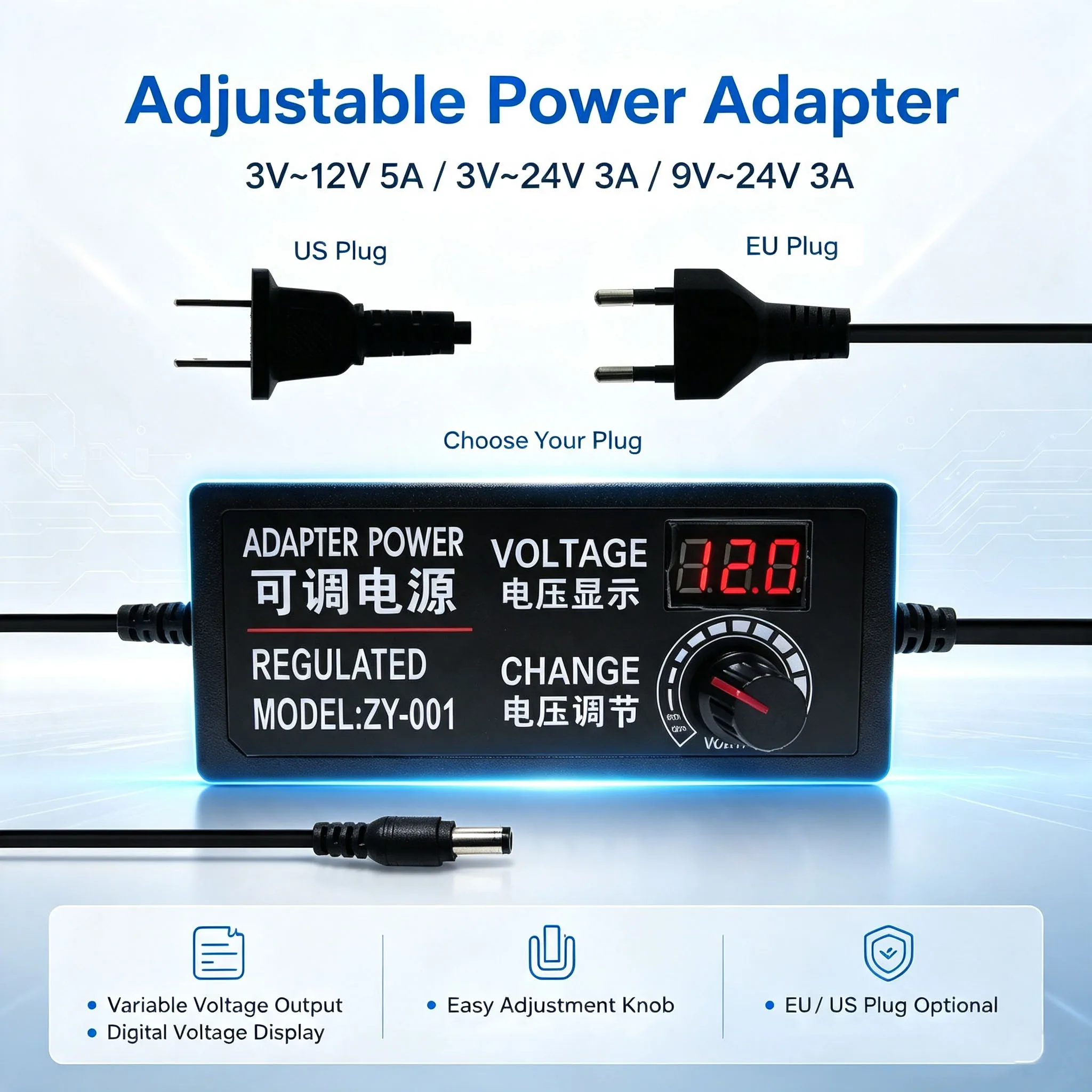 AC DC 3V 5V 9V 12V 24V Adjustable Power Supply Display Screen Universal Power Supply 5 12 V Volt DC-DC 220V To 12V 24V 5V Smps