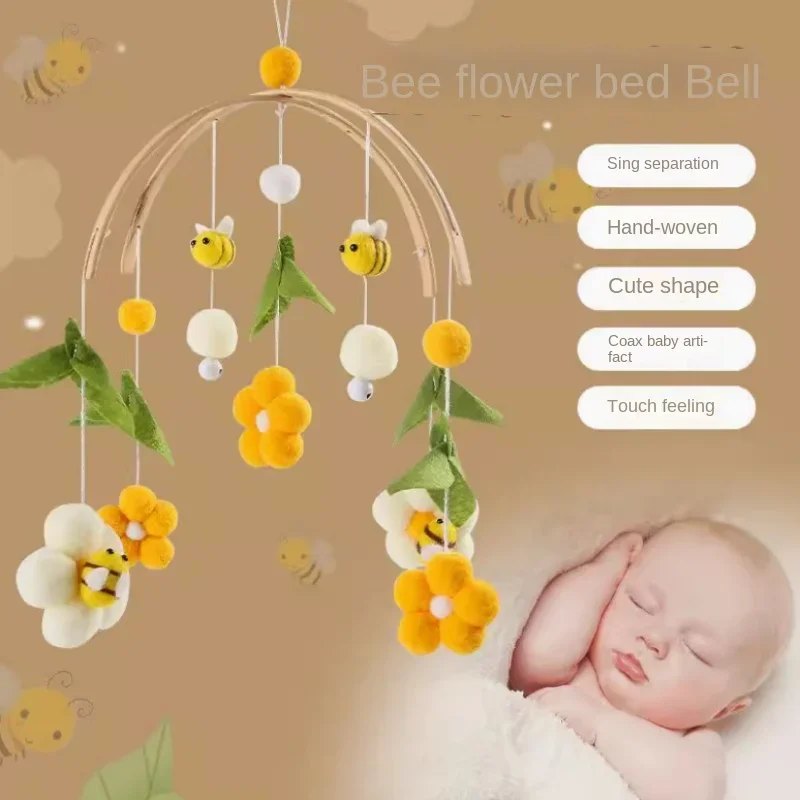 BE18: Wooden Baby Rattle Toy 0-12 Months, Newborn Music Box Mobile, Bed Bell Hanging Toys, Infant Crib Toy Set, Nursery Gift