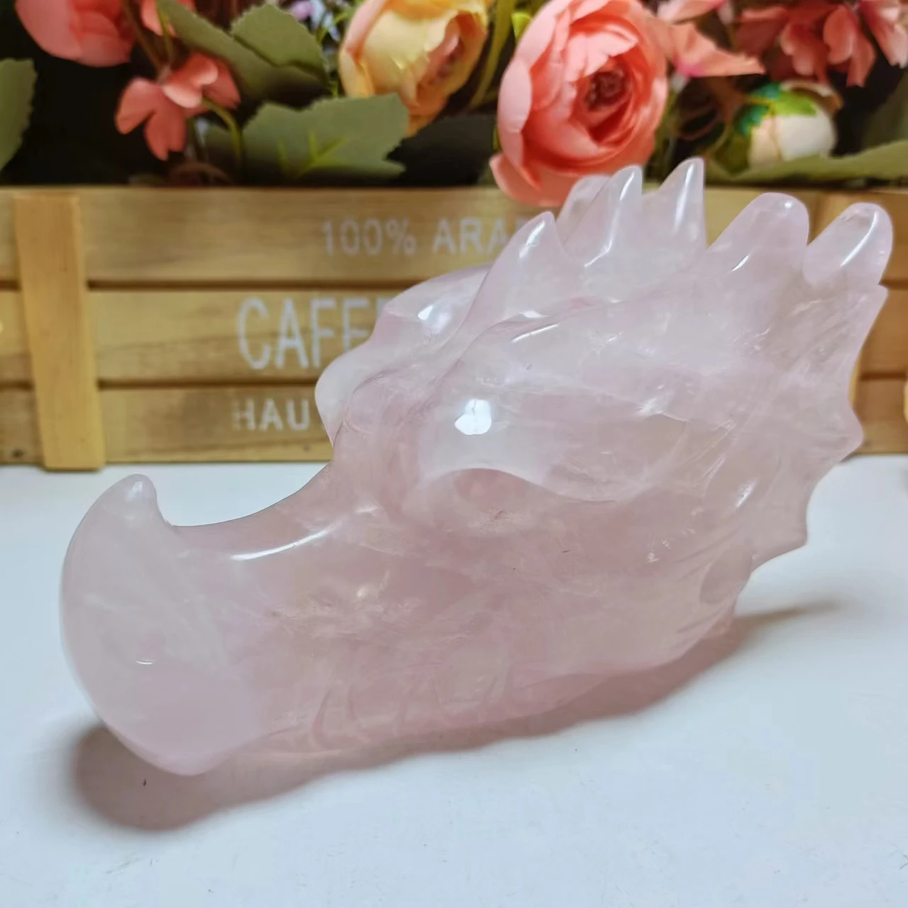 1Pc Customized Hand Made Wholesale High Quality Natural Crystal Rose Quartz Dragon Skulls Hot Selling Stone For Decoration