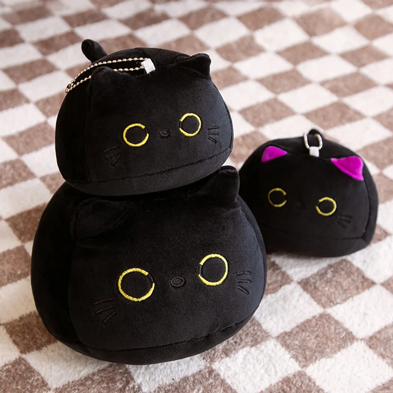 

25cm Round Ball Cat Plush Pillow Toys Soft Stuffed Cartoon Animal Doll Black Cats Nap Cushion Christmas Birthday Gift For Kids