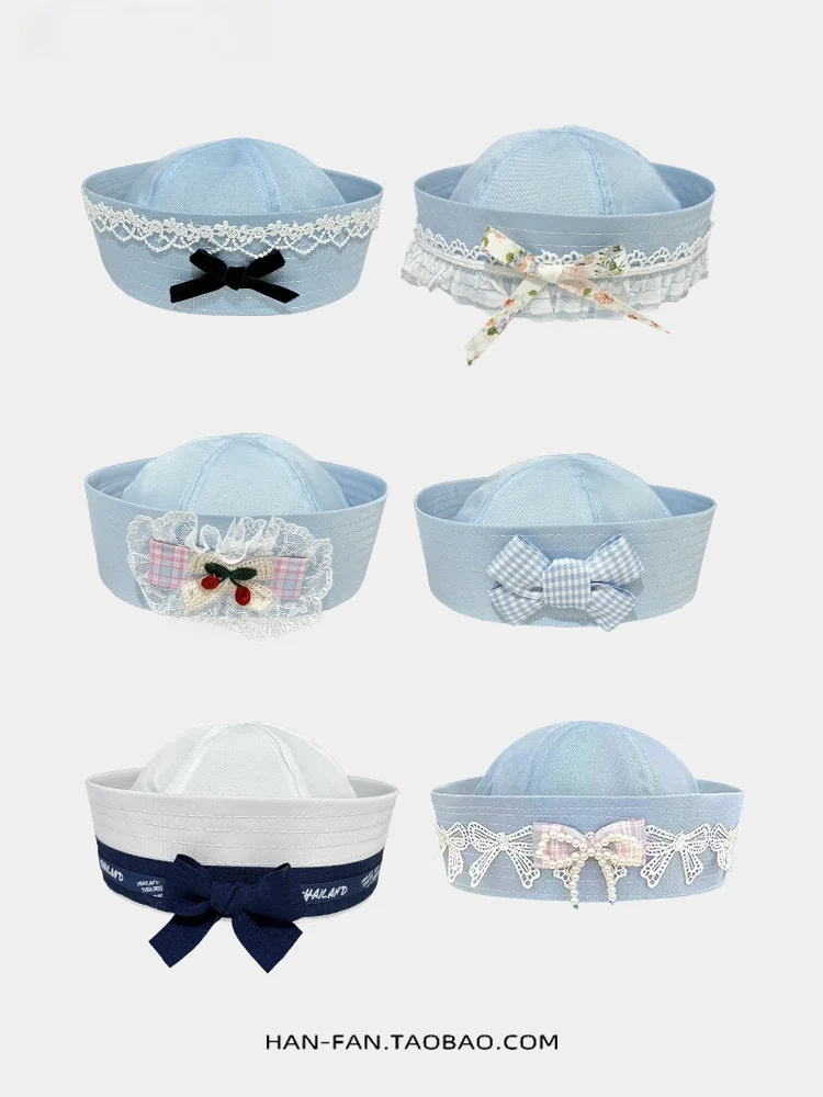 

Light Blue Popular JK Uniform Knot Air Stewardess Nurse Hat Women Summer College Wind Hand Cap Beret Style Hat