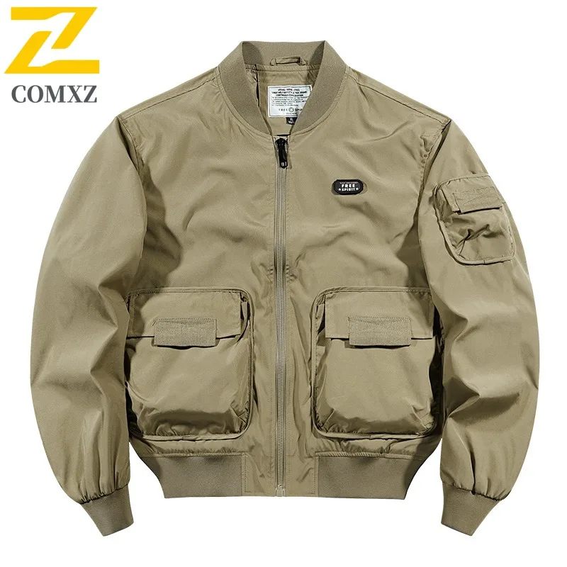 

COMXZ Workwear Jacket Men American Pilot Jacket Military Style Thick Baseball Two Sides Wear Cotton Vintage Spring Autumn Coat