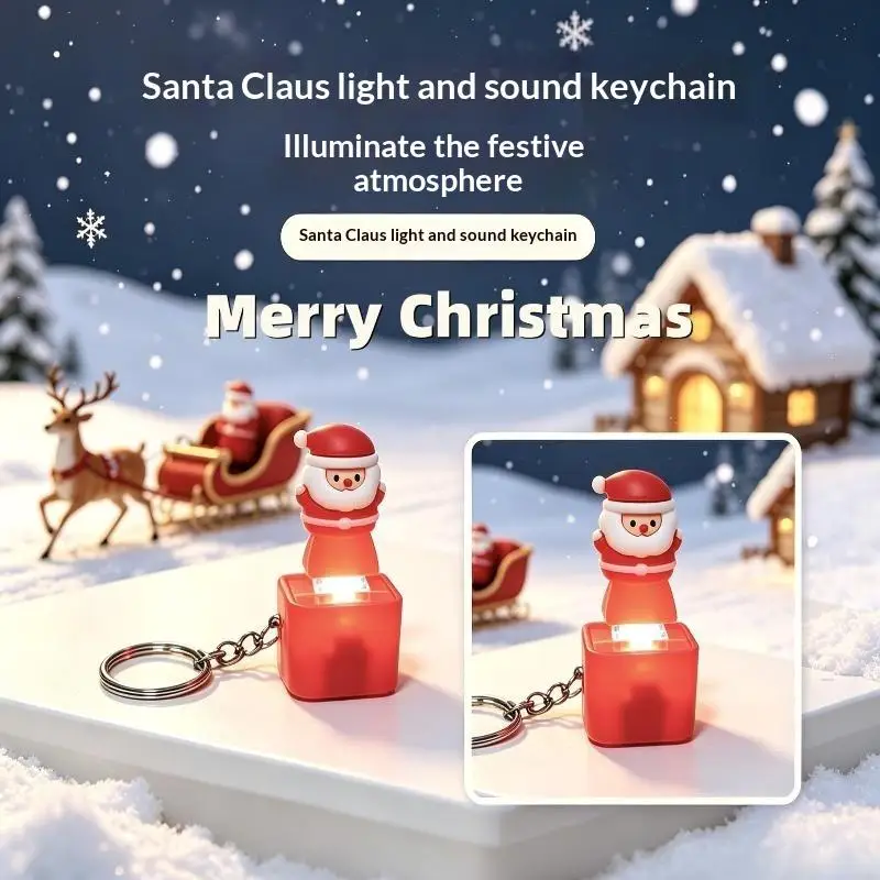 Christmas Santa Claus Light Sound Stress Relief Keychain Cute Luminous Voice Keyring Creative Fidget Toy For Xmas Gifts