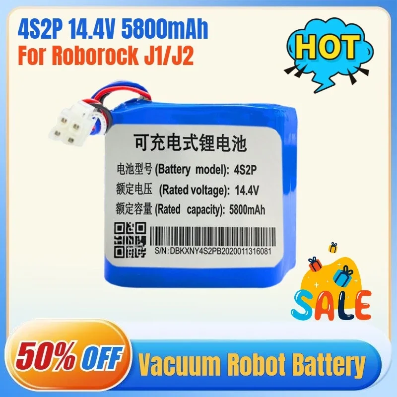 SWZY 4S2P 14.4V 5800mAh Replacement Vacuum Robot Battery for Roborock J1/J2 S6 Pure Vacuum Robot Accessories