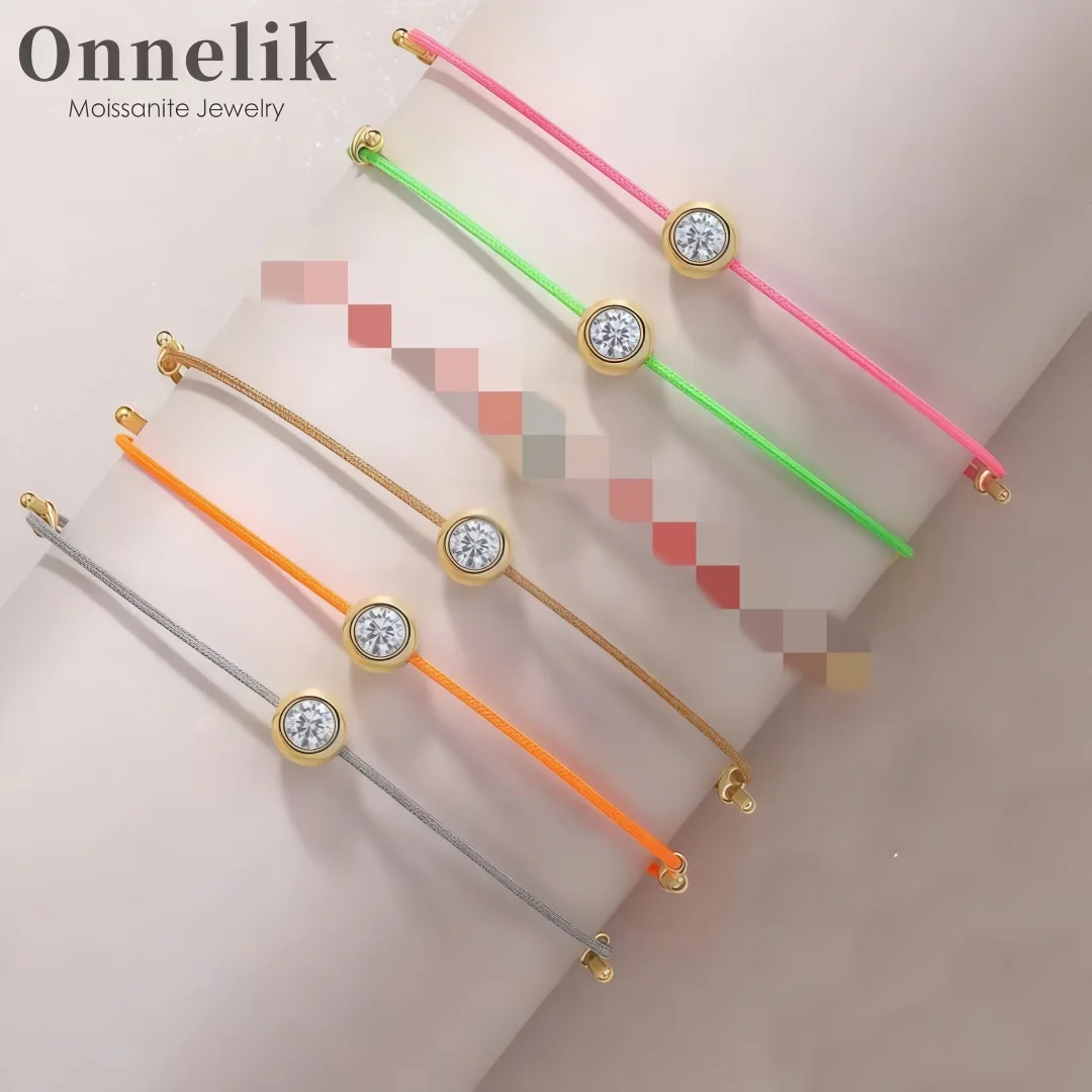 

Onnelik Can Pass Diamond Test 4mm Moissanite Adjustable Colorful Braided Bracelet S925 Silver for Women Daily Wear Charm Jewelry