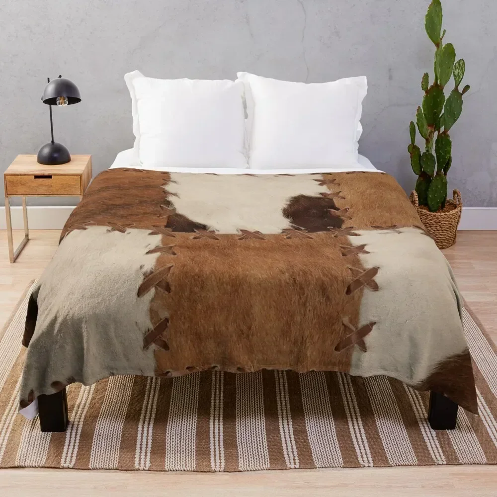 

Patchwork cowhide rustic western decor Throw Blanket Warm Throw Blanket Gift for Anniversary