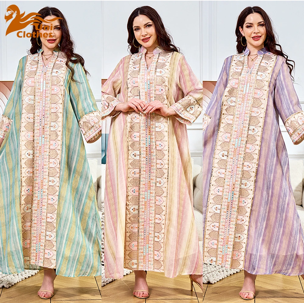 

UNI Ramadan Sequins Robe Jalabiya Morocco Eid Muslim Abaya for Women Party Dresses Dubai Embroidery Saudi Kaftan Islam Vestidos