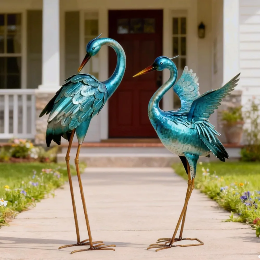 تماثيل الرافعة المعدنية الخارجية - فن ساحة البطل الأزرق لتزيين فناء البركة الخلفية