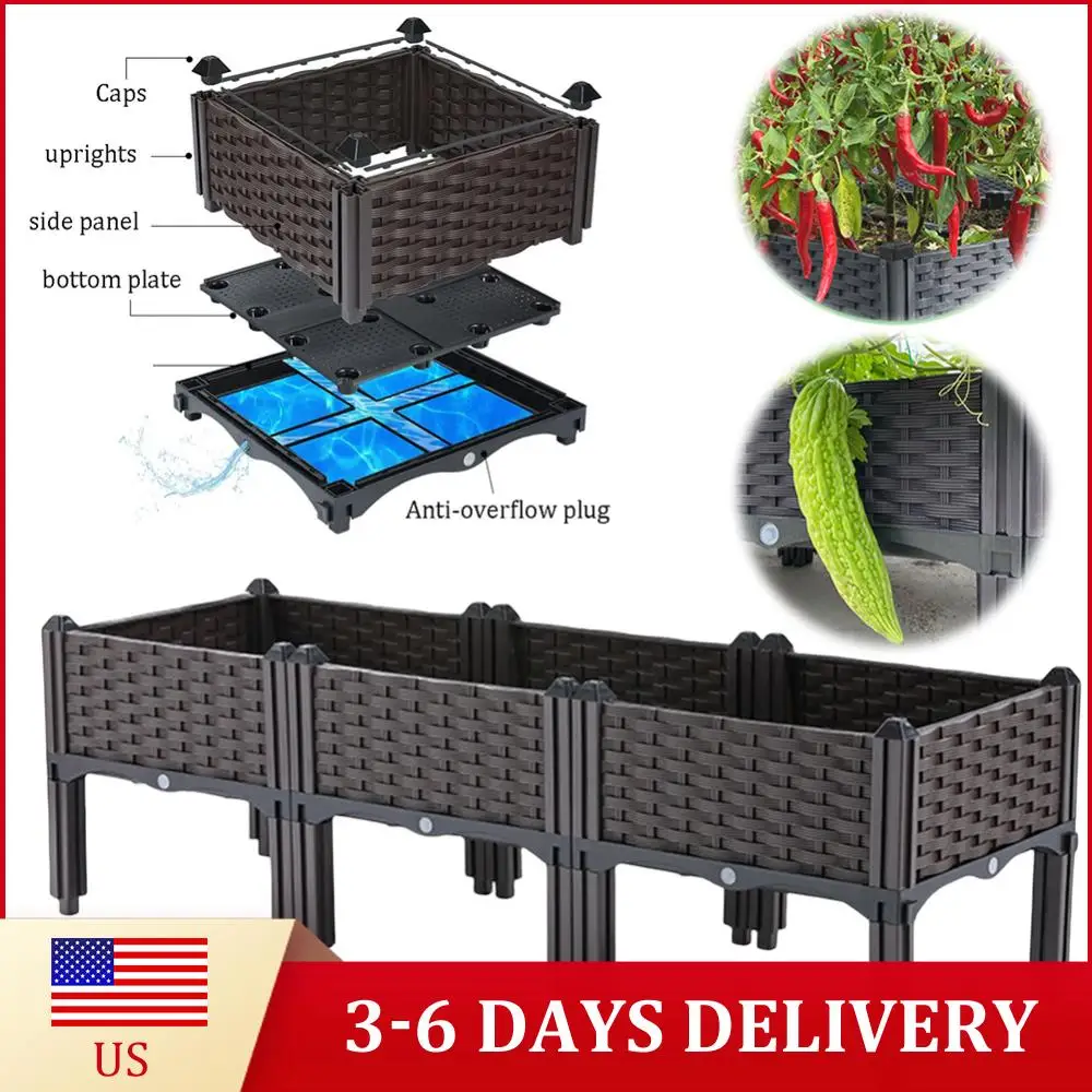 

Пластиковый приподнятый грядочный ящик с дренажными отверстиями для выращивания овощей, фруктов, цветов и трав