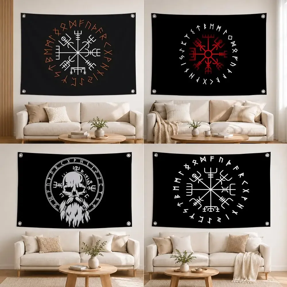Symbol V-Vegvisir Viking Flags Home Yard & Garden Decor Banner - Indoor Outdoor Wall Hanging Flag