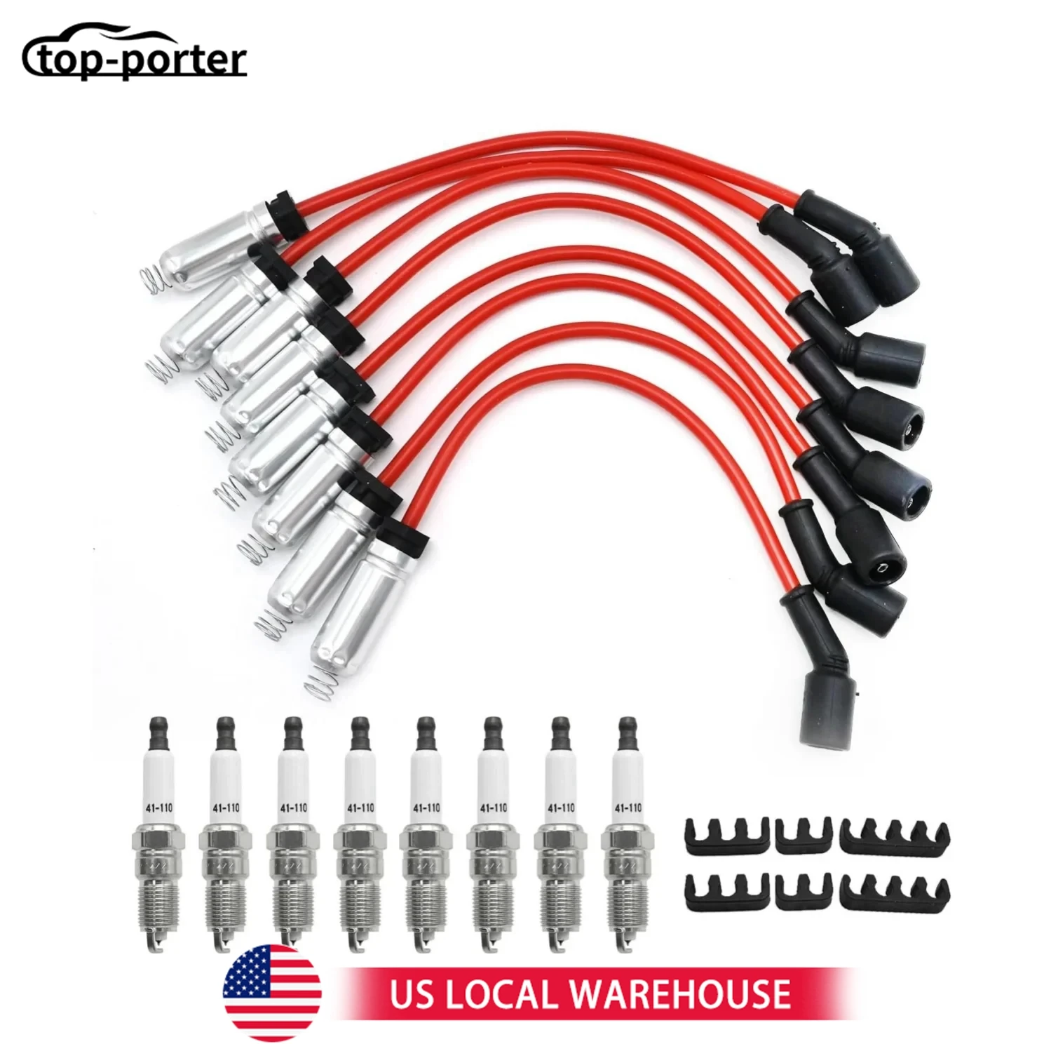 

748RR 89018058 89018056 9748GG For 1999-2017 Chevrolet Silverado 1500 V6 V8 4.3L 5.3L 8mm Wireset & 8pcs Spark Plug