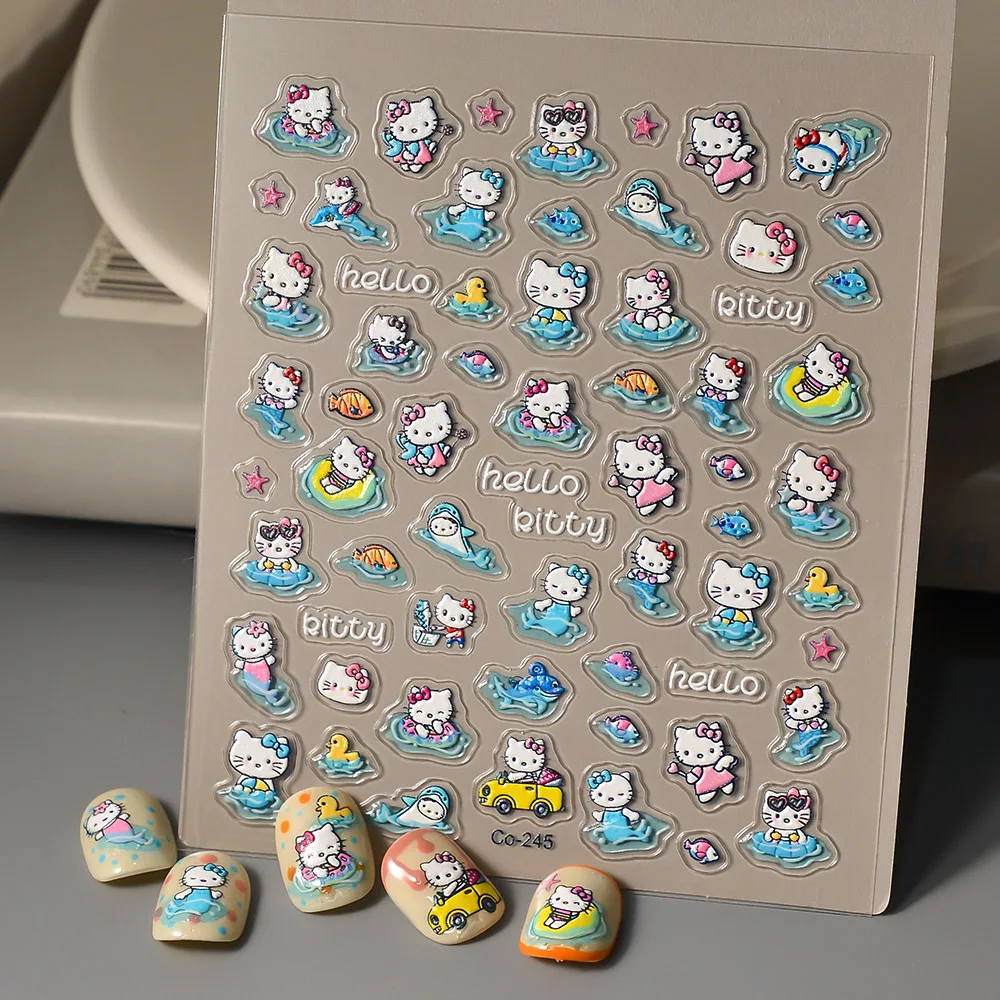 1PCS Sanrio Kurome Cartoon Nail Art Stickers Nail Slider Cute Hello Kitty Melody Cinnamoroll 3D Nail Stickers Nail Accessories