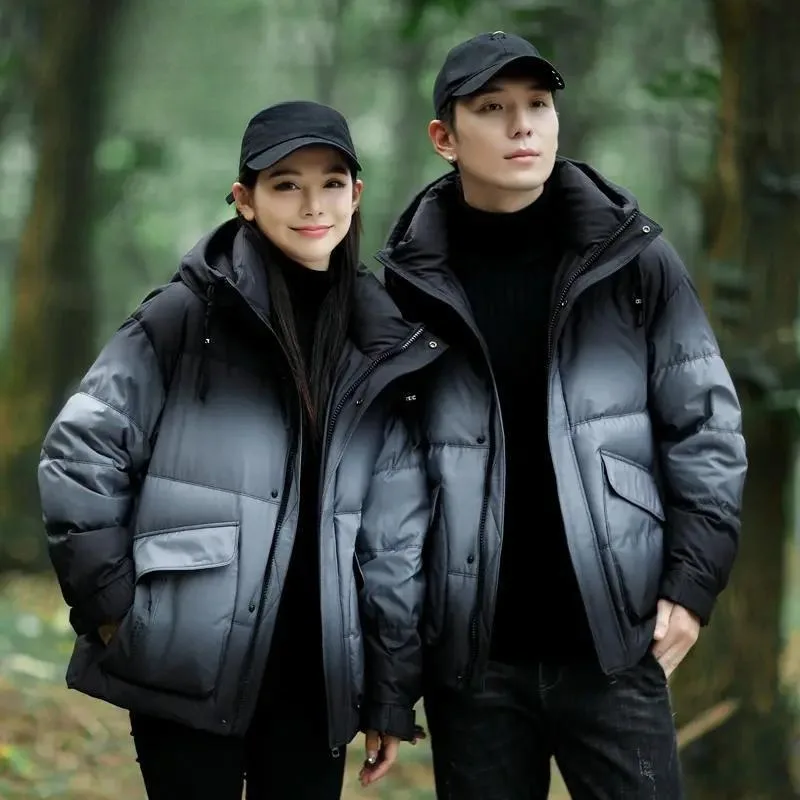 

Winter Warm Casual Fashionable Couple's Same Gradient Short 90-down Down Jacket Color-matched for Men and Women The Same Style